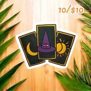 Mystic Tarot Cards Sticker – Witch Hat, Moon & Sun (Approx. 2”)